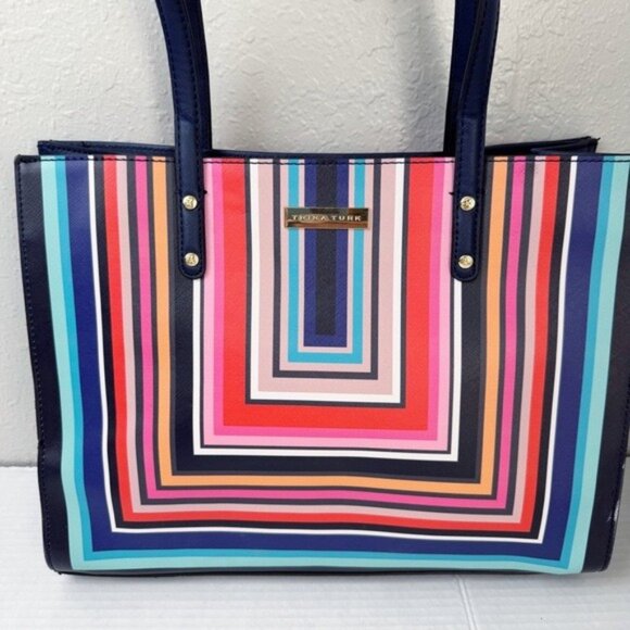 Trina Turk striped square tote blue multicolor - Picture 2 of 11